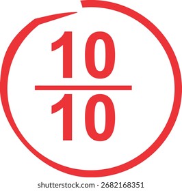  A red 10 BY10 icon within a circle representing a perfect score ideal for reviews grading and achievement symbols.