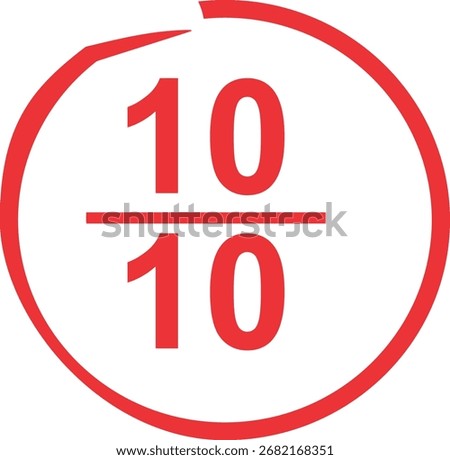  A red 10 BY10 icon within a circle representing a perfect score ideal for reviews grading and achievement symbols.