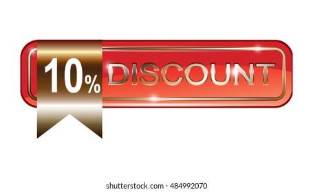 Red "10% discount" banner, in vector