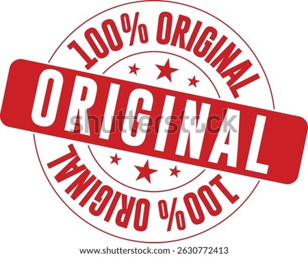 Red 100%  Original Stamp Badge with Stars   Bold Authenticity and Genuine Product Seal in Rubber Stamp Style for Branding, Packaging, and Official Certification Use