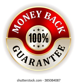 Red 100 percent money back badge with gold border
