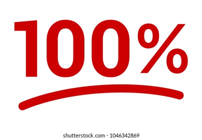 Red 100% or 100 percent number with underline flat vector icon for apps and websites