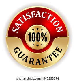 Red 100 percent satisfaction badge with gold border