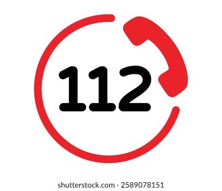 Red 112 Emergency Call Icon Public Safety Symbol High Quality Vector