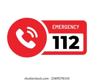 Red 112 Emergency Call Sign Universal Safety Alert High Quality Vector