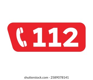 Red 112 Emergency Contact Icon Universal Safety Sign High Quality Vector