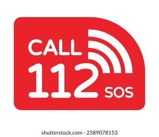 Red 112 SOS Emergency Contact Sign Universal Safety High Quality Vector