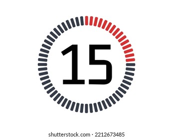 Icono de cronómetro rojo de 15 segundos y contador de tiempo.