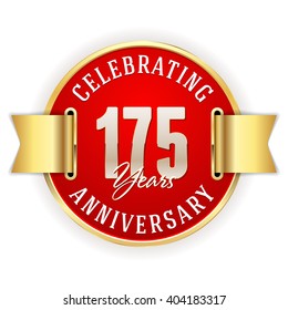 Red 175 years anniversary badge with gold border and ribbon