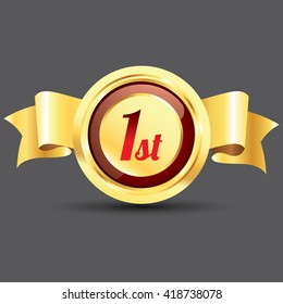 Red 1st label and badge gold border with banner ribbon