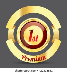 Red 1st label and badge gold border with banner ribbon