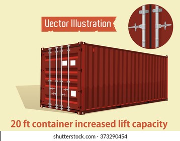 Red 20 foot container increased lift capacity. Marine vector containers. Isolated sea containers on a light background. Layered vector illustration.