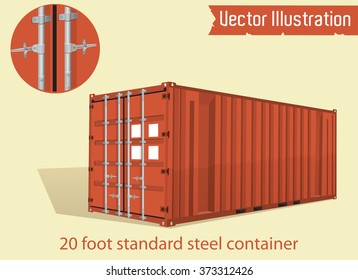 Red 20 foot standard steel container. Marine vector containers. Isolated sea containers on a light background. Layered vector illustration.