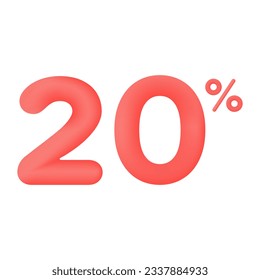 Red 20 percent discount vector illustration 3d mega loyalty. 10 percent bonus marketing discount. Isolated on white background. 