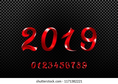 Red 2019 symbol, icon or button isolated on white background, represents the new year 2019, three-dimensional rendering, 3D illustration art