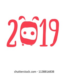 red 2019, zero the symbol of a pig on white background