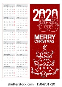 Red 2020 Calander With Christmis Tree