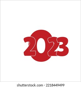 Red 2023 Happy New Year Numeric with White Contour. Number Logo Text Desing