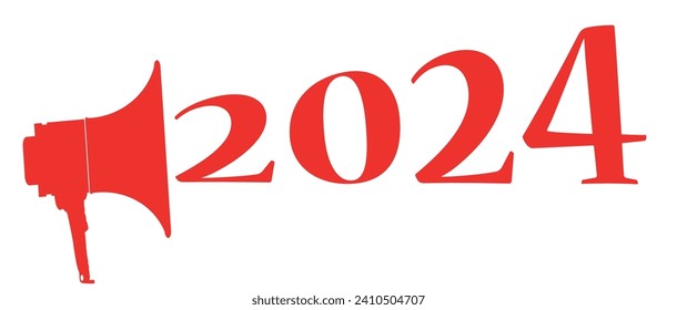 A red 2024 megaphone shouting the date isolated over a white background