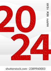Red 2024 year number with snow on a snowly background. Happy New Year greeting vector card.