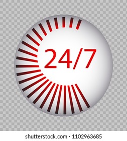 Red 24-7 Icon, Badge, Label or Sticker for Customer Service, Support.