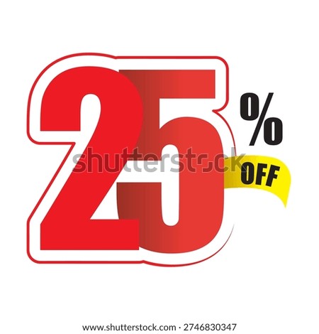 Red 25 percent off sale tag with yellow ribbon discount twenty five percent percentage
