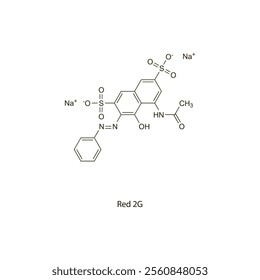 Red 2G flat skeletal molecular structure Colouring agent treatment. Vector illustration scientific diagram.