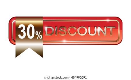 Red "30% discount" banner, in vector