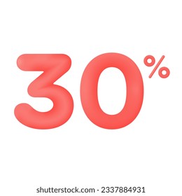 Red 30 percent discount vector illustration 3d mega loyalty. 10 percent bonus marketing discount. Isolated on white background. 