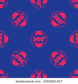 Red 360 degree view icon isolated seamless pattern on blue background. Virtual reality. Angle 360 degree camera. Panorama photo.  Vector