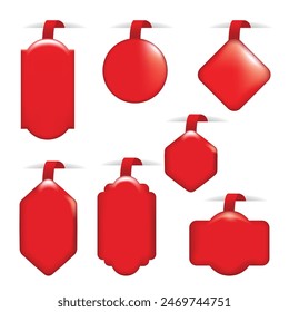 Colección de wobblers publicitarios 3D rojos - cajas de texto brillantes rojas para la venta o carteles de promoción de descuento. Elemento de diseño de marco de título para publicidad o. Ilustración 3D