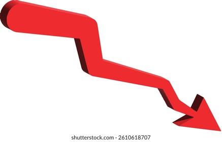 Red 3d Arrow Down Economic Recession Money-losing Stock crisis and finance concept Design Vector
