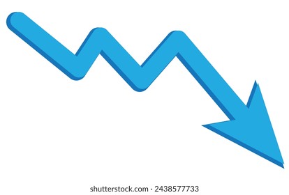 Red 3d arrow going down stock icon on white background. Bankruptcy, financial market crash icon for your web site design, logo, app, UI. graph chart downtrend symbol.chart going down sign. Vector Form