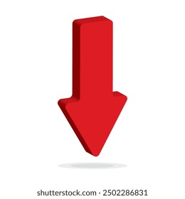 Red 3d arrow going down stock icon on white background. Bankruptcy, financial market crash icon for your web site design, logo, app, UI. graph chart downtrend symbol.chart going down sign.