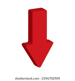 Red 3d arrow going down stock icon on white background. Bankruptcy, financial market crash icon for your web site design, logo, app, UI. graph chart downtrend symbol.chart going down sign.