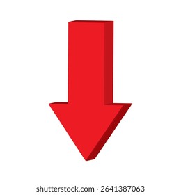 Red 3d arrow going down stock icon on white background. Bankruptcy, financial market crash icon for your web site design, logo, app, UI. graph chart downtrend symbol.chart going down sign.