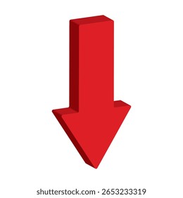 Flecha roja 3d bajando icono de stock sobre fondo blanco. Bancarrota, ícono de caída del mercado financiero para su diseño de Sitio web, logotipo, App, interfaz de usuario. gráfico gráfico downtrend symbol.chart bajando signo.