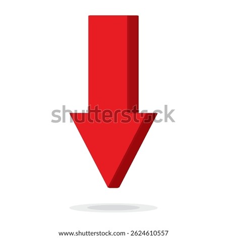 Red 3d arrow going down stock icon on white background. Bankruptcy, financial market crash icon for your web site design, logo, app, UI. graph chart downtrend symbol.chart going down sign.