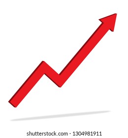 Red 3d arrow pointing up for business growth concept, 3d design for web
