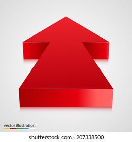 Red 3d arrow pointing towards. Vector illustration