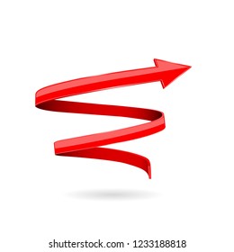 Red 3d arrow. Spiral web icon. Vector illustration isolated on white background