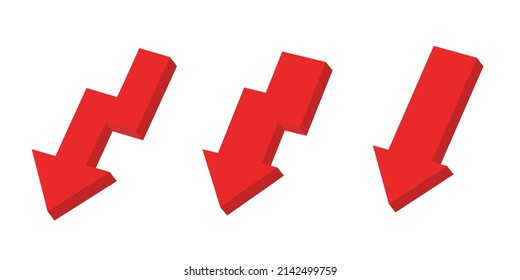 Red 3d arrow. Vector isometric arrow set isolated on white background.