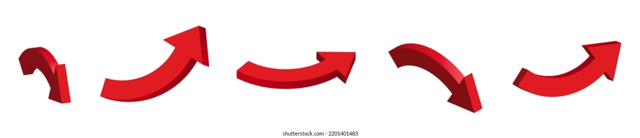 Red 3d arrow. Vector isometric arrow set isolated on white background.
