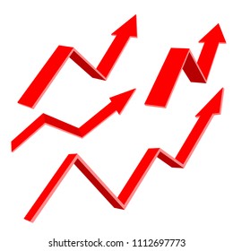 Red 3d up arrows. Financial graphs. Vector illustration isolated on white background