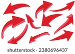 Red 3d arrows of various shapes set. Realistic arrow twisted in various directions. Infographic object a pointer sign.Vector illustration.