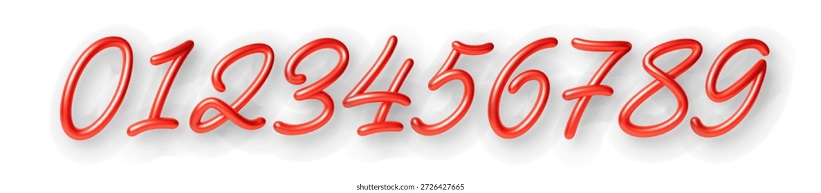 Red 3D balloon numbers isolated white background perfect for birthday celebrations and festive designs with vibrant glossy finish and playful character.