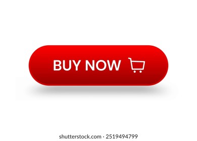 Red 3d buy now button. Button element for web design and mobile devices. Vector illustration