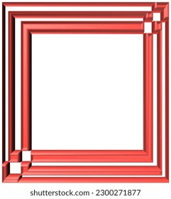 Red 3d cartoon Frame with line and checkerboard pattern, design for art or interior, Geometric abstract square element. Vector illustration
