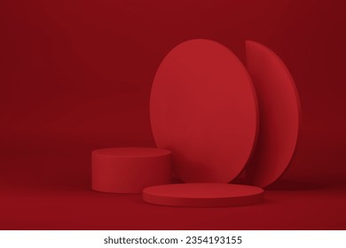 Red 3d circle podium fashion pedestal for product commercial presentation realistic vector