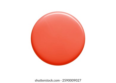 Red 3d circular banner with glossy surface and gradient shading. Minimalist vector element in coral shade glowing on white background for text box design.